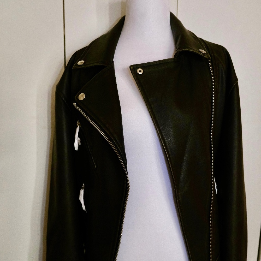 black faux leather jacket